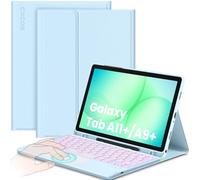 CACOE Funda Teclado Compatible con Samsung Galaxy Tab A11 Plus / А9+ 2025/2023 11 pulgadas con panel táctil, iluminación de 7 colores extraíble Teclado AZERTY inalámbrico, azul cielo