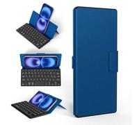 CACOE Teclado Bluetooth con Soporte, Mini portátil súper Ligero, Plegable, de Doble Canal para móvil, Smartphone y Otros iOS Android Windows, mar Azul