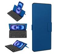 CACOE Teclado Bluetooth con Soporte, Mini Teclado para teléfono móvil, Teclado portátil ultraplano, Plegable, Teclado de Doble Canal, para Teléfono Inteligente y más iOS Android Windows, Mar Azul