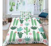 Cactus 3D Impresión Planta Verde Funda Nórdica Funda De Edredón para Dormitorio Juego De Cama Microfibra con Cremallera Y Funda De Almohada 3 Piezas Single（135x200cm）