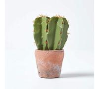 Cactus artificial pequeño en maceta de terracota de 17 cm de alto, de HOMESCAPES, en maceta decorativa de piedra para el hogar u oficina
