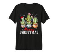 Cactus Christmas T Shirt Lights Santa Hat Árbol de Navidad Camiseta Premium