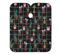 Cactus Con Flor En Enrejado Negro Barbero Capas Ligera Cortar Cabello Delantal Impermeable Capa Peluqueria Para Peluquero Niños Peluquería 140X168Cm