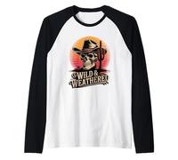 Cactus de Calavera de Vaquero Salvaje y Desgastado Country Western Camiseta Manga Raglan