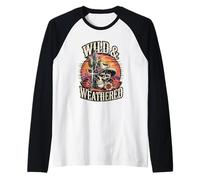 Cactus de Calavera de Vaquero Salvaje y Desgastado Country Western Camiseta Manga Raglan