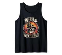 Cactus de Calavera de Vaquero Salvaje y Desgastado Country Western Camiseta sin Mangas