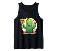 Cactus de Dibujos Animados sosteniendo un Cartel Que Dice Abrazo con precaución, en Camiseta sin Mangas