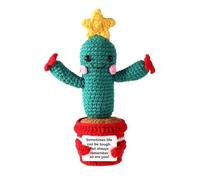Cactus de Ganchillo de Apoyo Emocional, muñecas de Felpa de animación, muñeca de Planta de Lana Tejida, Felpa de Estrella de Ganchillo con Mensaje Positivo para decoración de