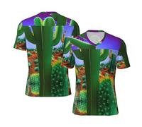 Cactus Desert - Camiseta deportiva de fútbol para hombre, cuello en V, manga corta, ajuste holgado, Negro, 4XL