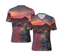 Cactus Desert Sunset - Camiseta deportiva de fútbol para hombre, cuello en V, manga corta, ajuste holgado, Negro, 4XL