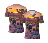 Cactus Desert Sunsets - Camiseta deportiva de fútbol para hombre, cuello en V, manga corta, ajuste holgado, Negro, M