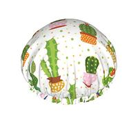 Cactus Floral Bloom Impreso Gorro de ducha Doble Protección impermeable Gorro para el cabello Reutilizable PEVA Elástico Baño Gorro de ducha para hombres Mujeres Damas Salón de spa