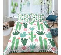 Cactus Funda Nórdica Funda De Edredón Impresión 3D DigitalPlanta Verde para Dormitorio Microfibra Juego De Cama Y Funda De Almohada con Cremallera 3 Piezas Double（200x200cm）