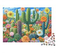 Cactus Garden Art Colourful Fluffy Calico Cat 1000 Pieces Jigsaws Adults The Impossible Challenge Home Activity 38x26cm/1000pcs