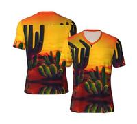 Cactus in Desert - Camiseta deportiva de fútbol para hombre, cuello en V, manga corta, ajuste holgado, Negro, XL