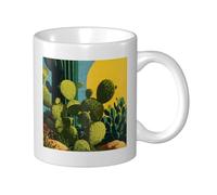 Cactus in The Desert at Night - Taza de cerámica de mediados de siglo, elegante taza de café para agua para oficina en casa, 325 ml