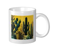 Cactus in The Desert Night - Taza de cerámica de mediados de siglo, elegante taza de café, taza de agua para el hogar y la oficina, 325 ml
