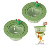 Cactus Kitchen Sink Drain Strainer, Press Automatic Dumping Baske, Kitchen Sink Drain Strainer Basket, Home Use Kitchen Waste Collector Sink Filter Net Lifting Basket (2pcs Large-Green)