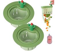 Cactus Sink Strainer Basket, Press Automatic Dumping Cactus Kitchen Sink Strainer Basket Fine Mesh, Creative Multifunctional Waste Collector for Food Waste (A-Green)
