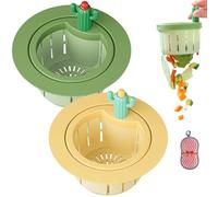 Cactus Sink Strainer Basket, Press Automatic Dumping Cactus Kitchen Sink Strainer Basket Fine Mesh, Creative Multifunctional Waste Collector for Food Waste (A-Mix)