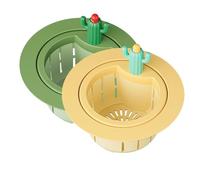 Cactus Sink Strainer Basket, Press-to-Dump Kitchen Sink Drain Strainer with Fast Drainage for Food Scraps, Vegetable Peels, Dishes and Bathroom Sink Use (Yellow+Green)