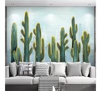 Cactus Suculento Verde Fresco Dibujado A Mano 3D Papel Pintado Lujo Casa Sala Decoración Estar Comedor Sofá Dormitorio TV Fondo de Pared-300cm×210cm