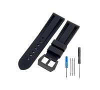 CACVGVMGTW 22 mm 24 mm 26 mm Negro Azul Rojo Ejército Verde Banda de reloj Correa de reloj de goma de silicona Reemplazo apto for herramientas de correa Panerai Hebilla de acero(Black-Black-K11,24mm)