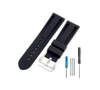 CACVGVMGTW 22 mm 24 mm 26 mm Negro Azul Rojo Ejército Verde Banda de reloj Correa de reloj de goma de silicona Reemplazo apto for herramientas de correa Panerai Hebilla de acero(Black-Steel-K11,26mm)