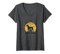 Cada día es el día del Perro - Amante de Las Mascotas Camiseta Cuello V, Mujer, Jaspeado Oscuro, S