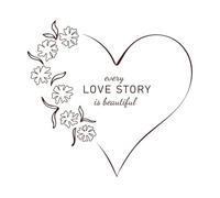 Cada historia de amor es un hermoso diseño de marco con forma de corazón floral. Calcomanías de pared de vinilo 54.6x57.2cm Decoración de tiendas Café