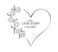 Cada historia de amor es un hermoso diseño de marco con forma de corazón floral. Pegatinas artísticas de vinilo 54.6x57.2cm Embellecimiento de paredes Azul oscuro