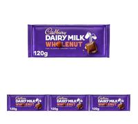 Cadbury Dairy Milk Whole Nut, Tableta De Chocolate Con Leche y Avellanas, Deliciosa y Cremosa, 120 g (Paquete de 4)