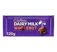 Cadbury Dairy Milk Whole Nut, Tableta De Chocolate Con Leche y Avellanas, Deliciosa y Cremosa, 120 g (Paquete de 6)
