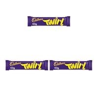 Cadbury Twirl, Dos Barritas Rellenas de Chocolate con Leche Cadbury en Espirales, Deliciosas y Crujientes, 43 g (Paquete de 3)