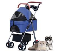 cadciehe Cochecito para mascotas 2 en 1, cochecito plegable para perros, cochecito plegable para mascotas de 4 ruedas, cochecito para perros y gatos, transportador de viaje extraíble para mascotas
