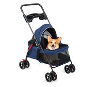 cadciehe Cochecito para mascotas, cochecitos plegables para perros y gatos con cesta de almacenamiento y toldo, cochecito plegable portátil para mascotas para perros pequeños, gatos, color azul