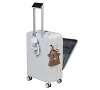 cadciehe Equipaje de rueda giratoria expandible con marco de aluminio de 24 pulgadas, equipaje de mano abierto frontal, maleta de mano con bloqueo integrado, con portavasos, puerto de carga USB tipo C