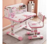 cadciehe Juego de escritorio y silla para niños, ergonómico y ajustable en altura para niños, juego de escritorio y silla con cubo de libro y patrón de dibujos animados, juego de mesa y sillas de