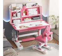 cadciehe Juego de escritorio y silla para niños, escritorio ergonómico de altura ajustable con silla, mesa de estudio para estudiantes con cajón de almacenamiento y ganchos para mochila para niños de