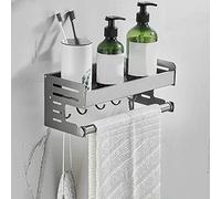 Caddio de ducha Espacio de aluminio estante de baño estantes flotantes tocador de baño estante de almacenamiento cosmético con barra de toalla estantes de cocina montadas en la pared con gancho