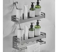 Caddio de ducha Espacio de aluminio estante de baño estantes flotantes tocador de baño estante de almacenamiento cosmético con barra de toalla estantes de cocina montadas en la pared con gancho