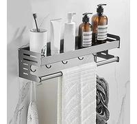 Caddio de ducha Espacio de aluminio estante de baño estantes flotantes tocador de baño estante de almacenamiento cosmético con barra de toalla estantes de cocina montadas en la pared con gancho