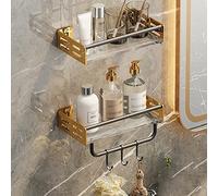 Caddio de ducha Estante de baño de acero inoxidable estantes flotantes Mirror de pared Montada delantero Cosmética Cosmética Producto de productos de almacenamiento con estante de toalla de gancho
