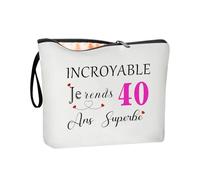 Cadeau Anniversaire Femme 40 Ans - Cadeau Pour Femme 40 Ans Trousse Maquillage Blanche, Cadeau 40 Ans Femme Personnalisé, 1984, 1984