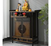 CADEHUB Mesa de Altar de bambú, Mueble para puja con cajones y Almacenamiento de Doble Puerta, Bandeja extraíble para meditación, oración, Soporte para Altar Personal Walnut 39.3in/100cm