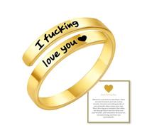 cadelon Anillo con texto en inglés "I Love You" para mujer, regalo romántico de aniversario, San Valentín y cumpleaños para esposa, novia, anillo grabado con tarjeta (dorado)