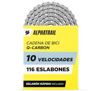 Cadena Bicicleta 10 Velocidades 10V para Shimano y SRAM, 116 Eslabones - para E-Bike y MTB, Alphatrail Q-Carbon Cadena Endurecida con Eslabón Rápido, hasta 7.000 km, Trekking, Carretera, Gravel