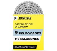Cadena Bicicleta 9 Velocidades 9V para Shimano y SRAM, 116 Eslabones - Alphatrail Q-Carbon Cadena Endurecida con Eslabón Rápido, hasta 7.000 km, para MTB, E-Bike, Trekking, Carretera, 1x9 2x9 3x9