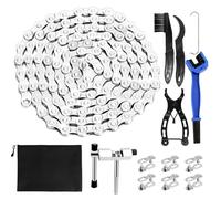 Cadena Bicicleta de 9 Velocidade,1/2x11/128 Pulgadas 116 Enlace Herramienta para Cadena de Bicicleta con Alicates/Extractor de Cadenas/3 pares de Cierre Cadena/Cepillo Limpieza,Bicicleta de Carretera