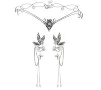 Cadena brillante para la frente con joyería de boda con aretes de mariposa, joyería étnica para mujer, fiesta de graduación, tocado bohemio, diademas bohemias para mujer, diademas bohemias para boda